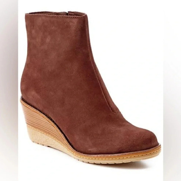 Cole Haan Rayna Suede Wedge Bootie Chestnut Brown Women Size 9.5 B - Picture 2 of 11